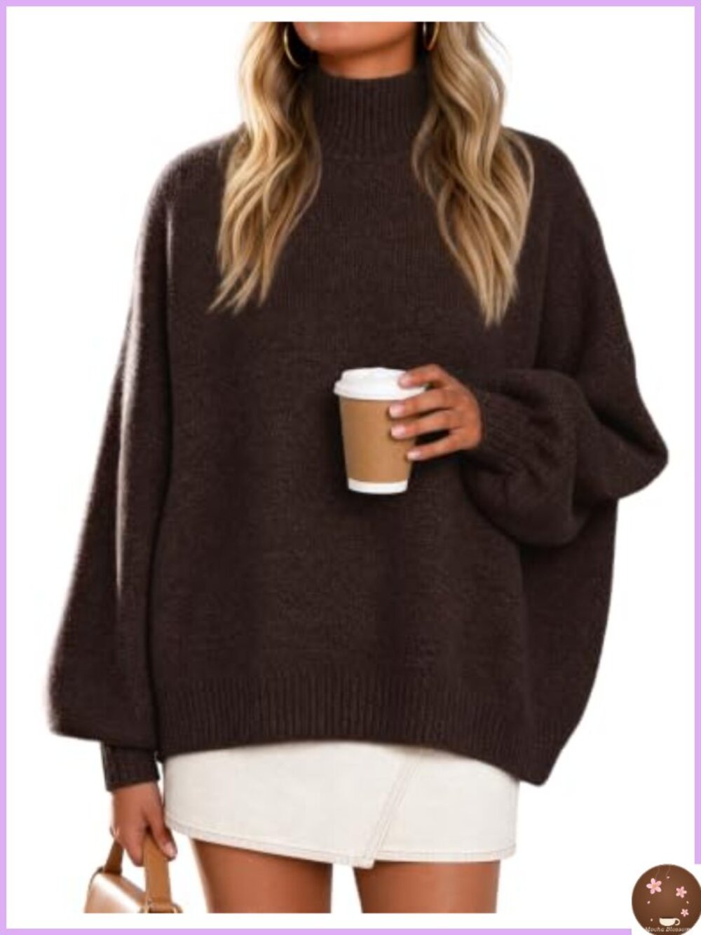 Oversized Turtleneck Sweater Fuzzy Knit Long Sleeve Pullover